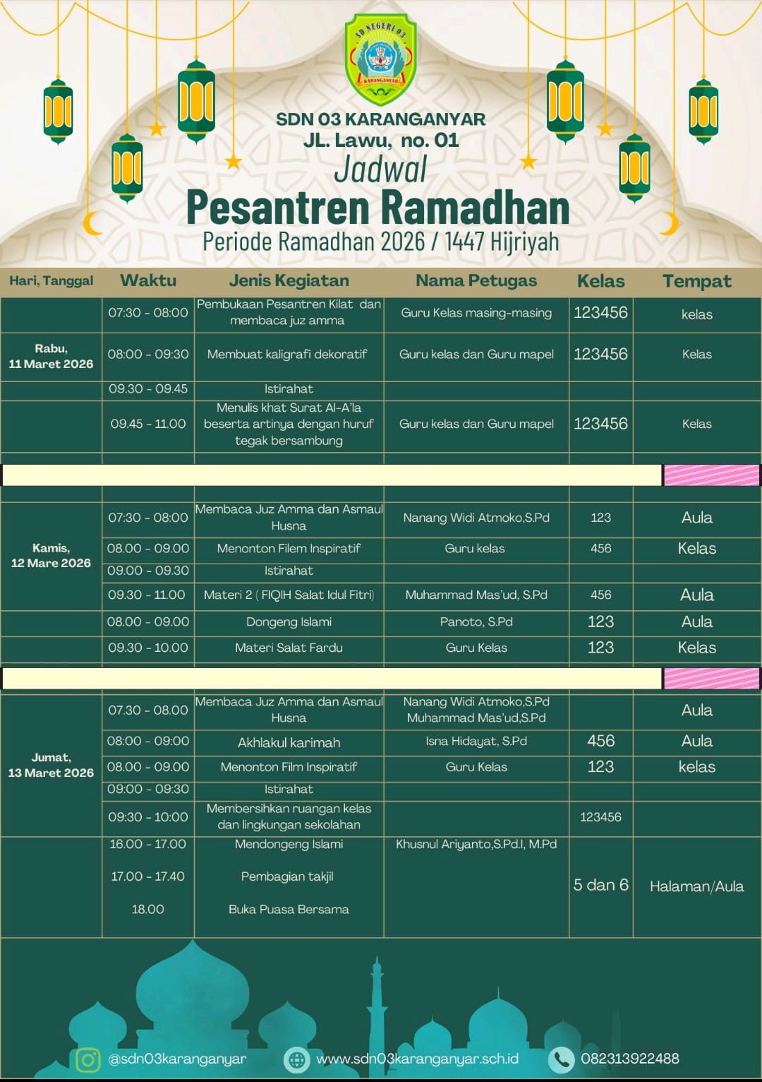 SDN 03 Karanganyar Gelar Pesantren Ramadhan dan Kegiatan Kerohanian Lintas Agama Tahun 1447 H